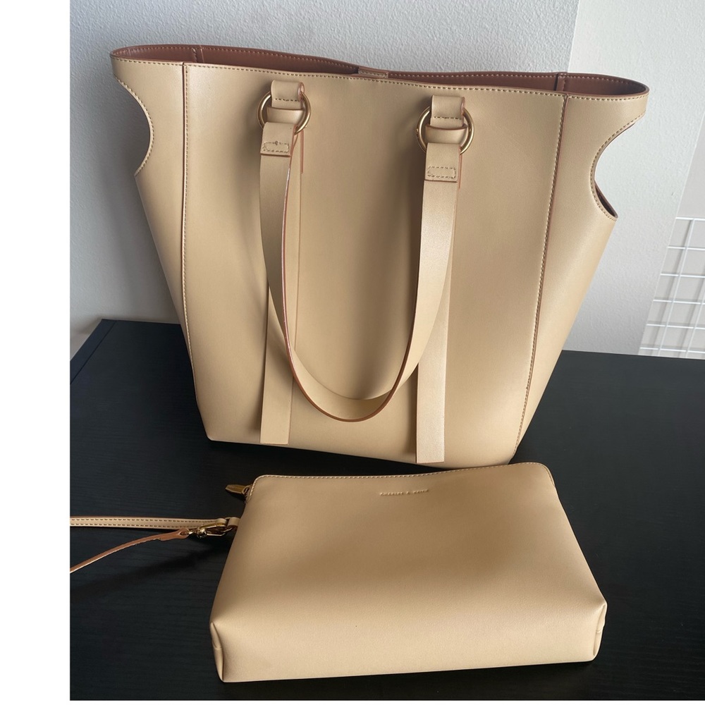 Charles & Keith Beige Tote Bag with Detachable Pouch